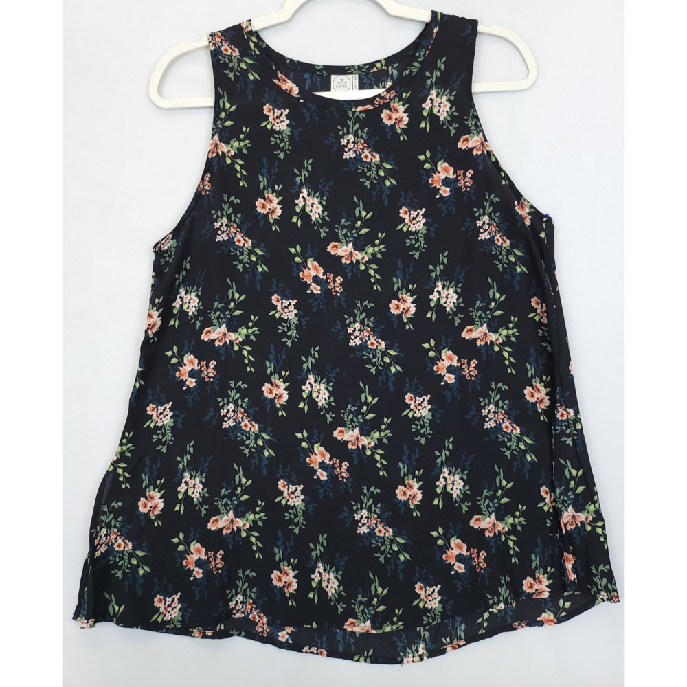 Paper Crane Floral Print Sleeveless Top Women L Black Multicolor Fairy Boho Flow